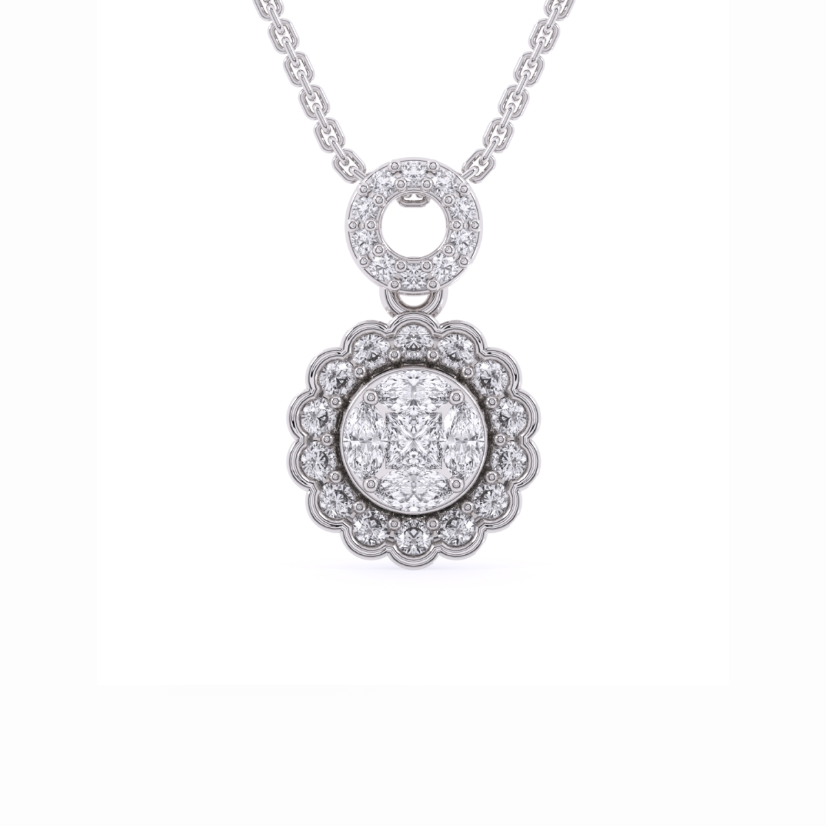 Blossom Round Diamond Halo Pendant